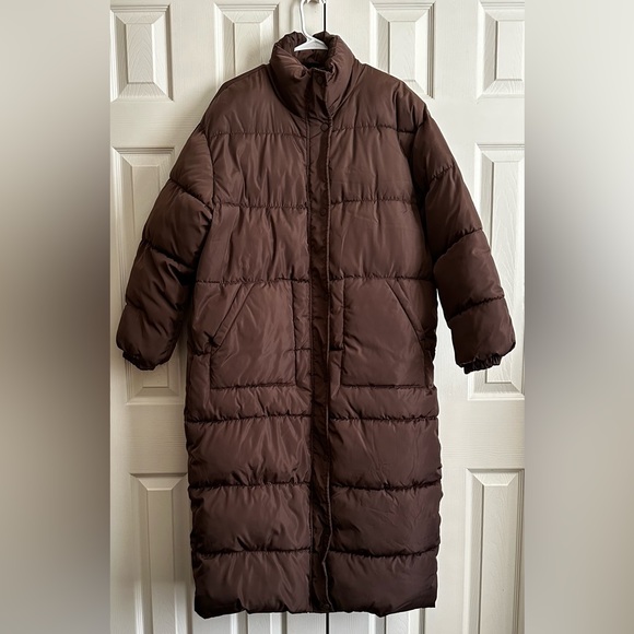 Tall Chocolate Brown Long Puffer Coat - Picture 1 of 6